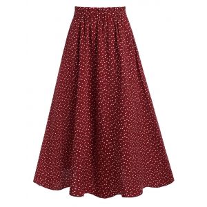 

Heart Print High Waisted Midi Skirt, Red wine