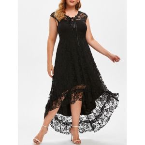 

Plus Size Lace High Low Maxi Party Dress, White