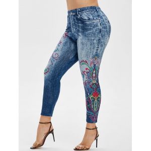 

Plus Size High Rise Tribal Print Ninth Jeggings, Blue