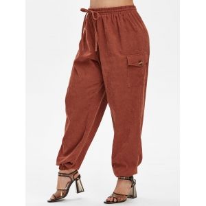 

Plus Size Corduroy Drawstring Pants, Coffee