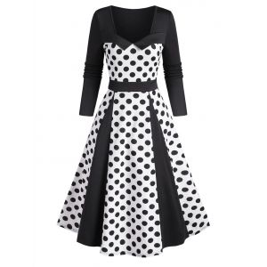 

Contrast Color Polka Dot Print Vintage A Line Dress, Multi a