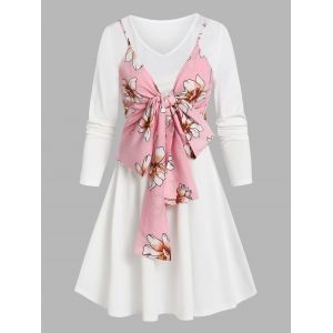 

Flower Print Knot Front Twofer Dress, Multi a