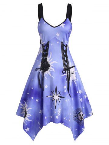 Girasol Sun Star impresión Hasta vestido asimétrico de encaje Cami - MULTI-A - 3XL