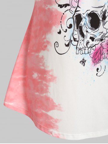 Plus Size Halloween Skull Keyhole Tie Dye Tunic Tee