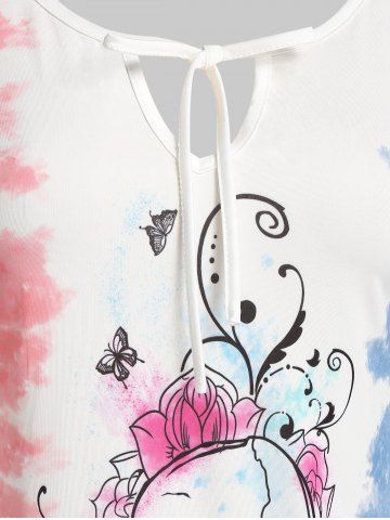 Plus Size Halloween Skull Keyhole Tie Dye Tunic Tee