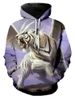 Casual Winged Tiger Pattern Front Pocket Hoodie -  