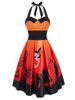 Halloween Pumpkin Moon Print Sleeveless Dress -  