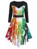 Colorful Starry Print Sweetheart Neck Asymmetrical Dress -  