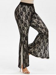 Layered Side Slit Lace Plus Size Flare Pants -  