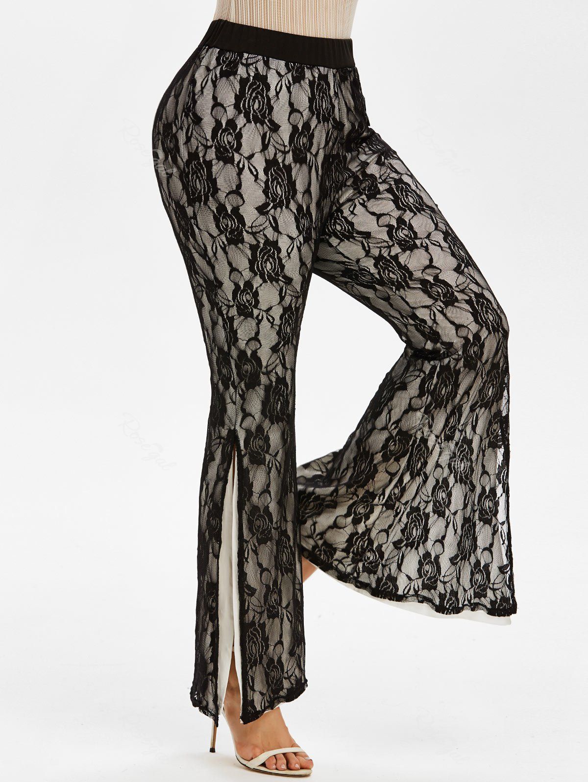 New Layered Side Slit Lace Plus Size Flare Pants  