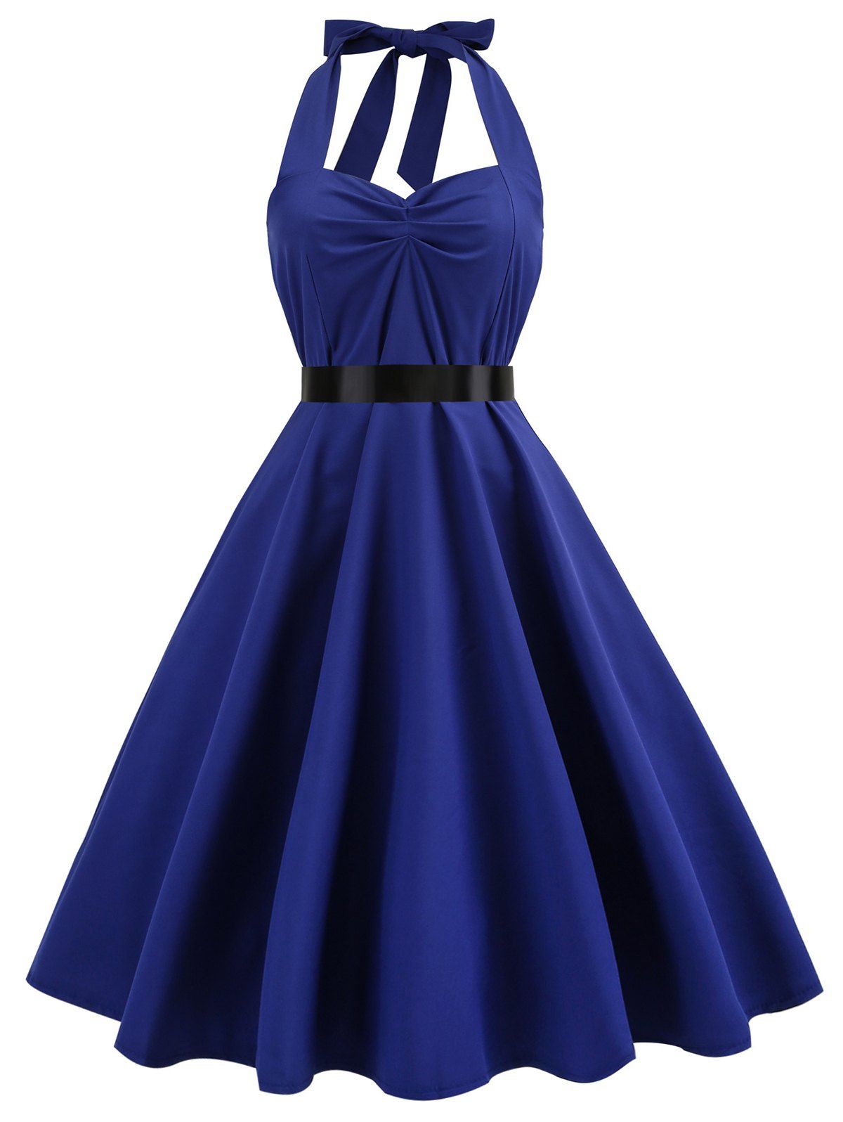 

Halter Smocked Back 1950s Dress, Blue