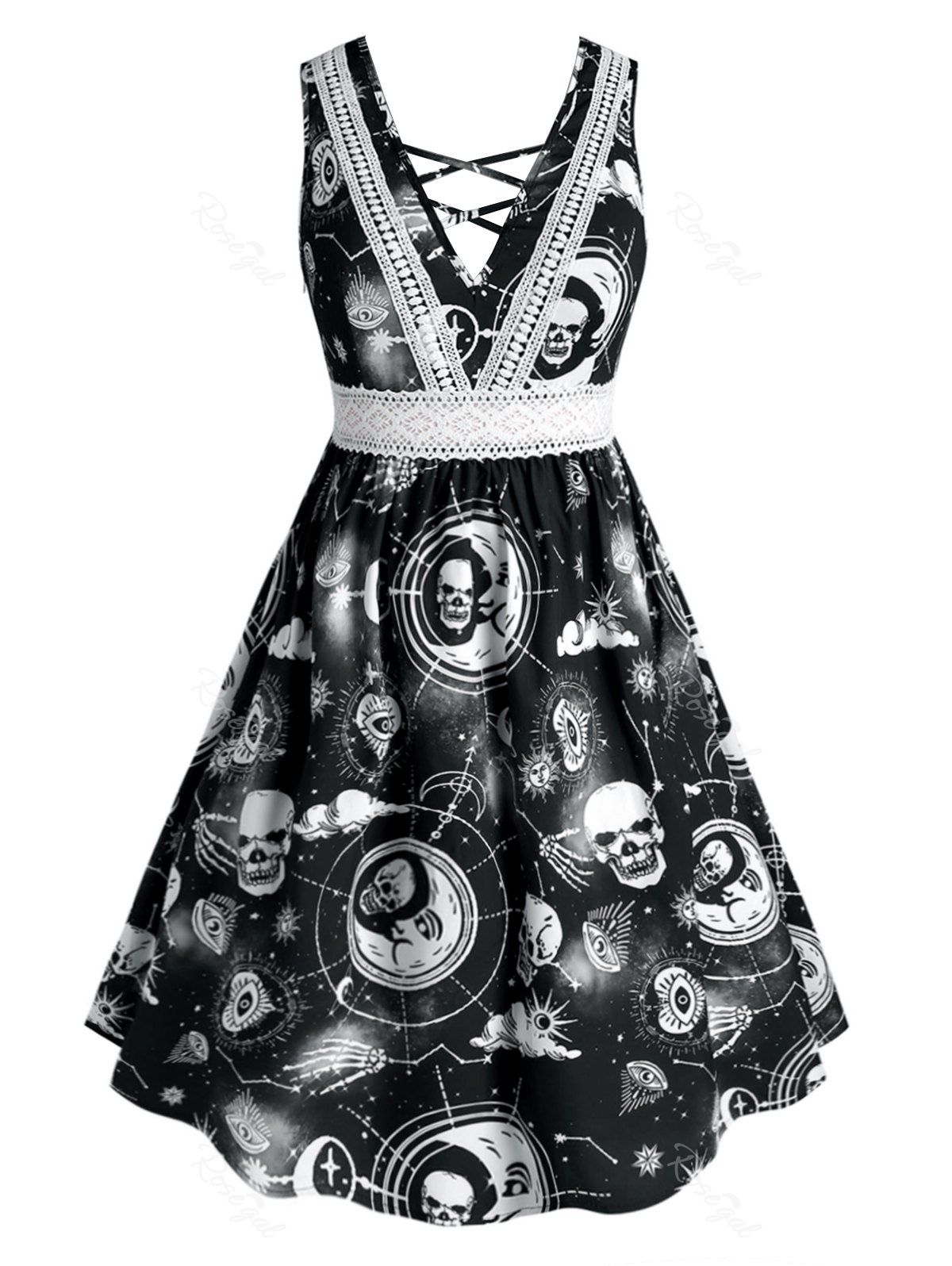 

Plus Size Halloween Crisscross Printed Dress, Black