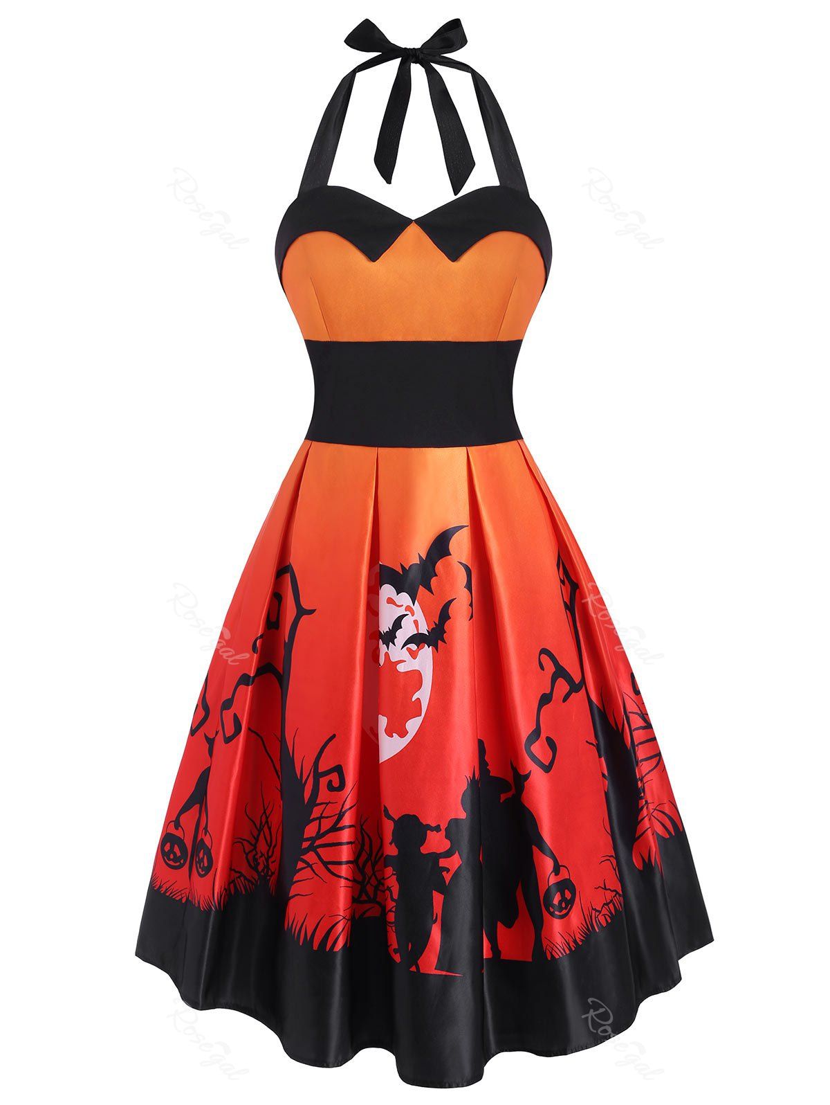 New Halloween Pumpkin Moon Print Sleeveless Dress  