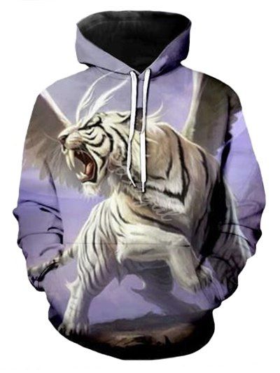 Cheap Casual Winged Tiger Pattern Front Pocket Hoodie  