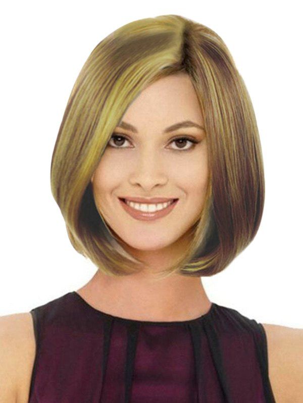 

Medium Mixed Color Straight Side Part Bob Synthetic Wig, Dark goldenrod