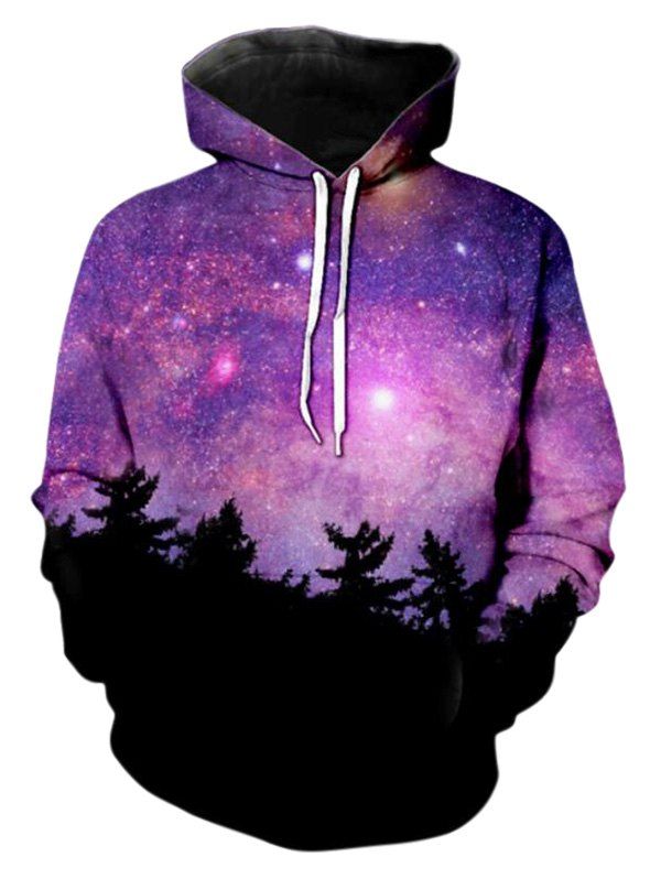 

Drawstring Starry Pattern Front Pocket Hoodie, Purple flower