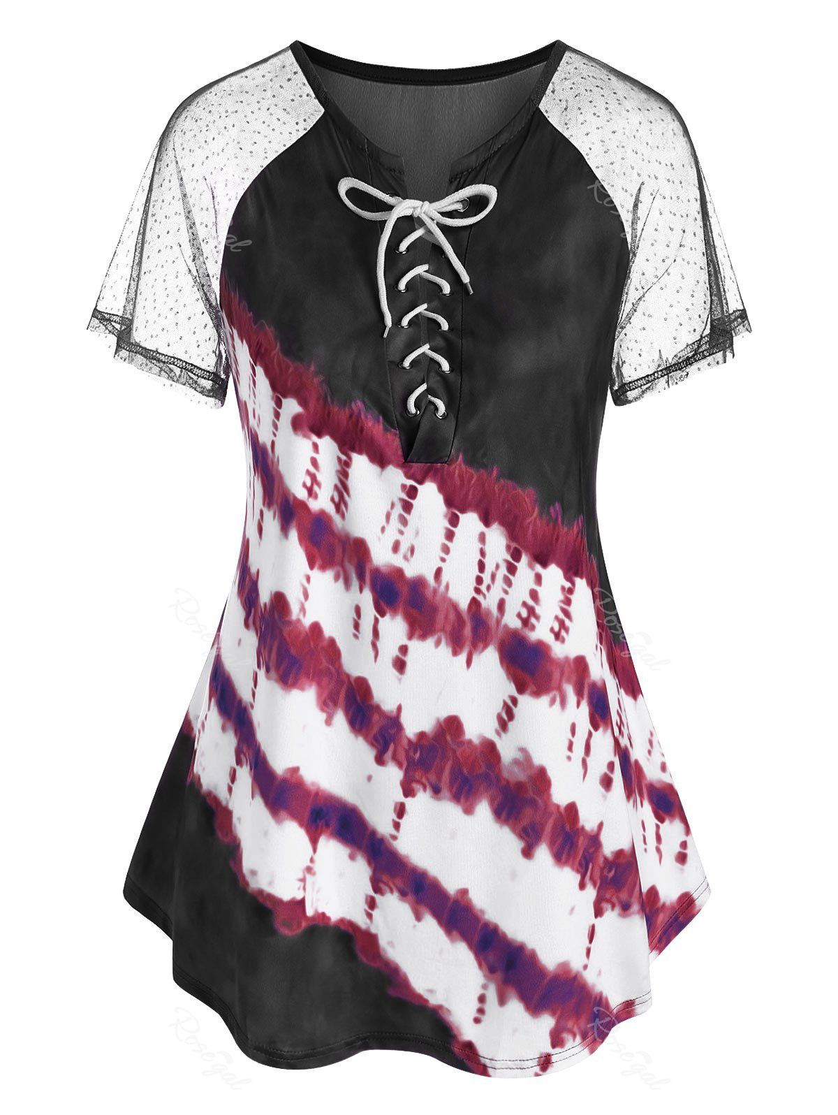 

Plus Size Lace Up Tie Dye T Shirt, Black