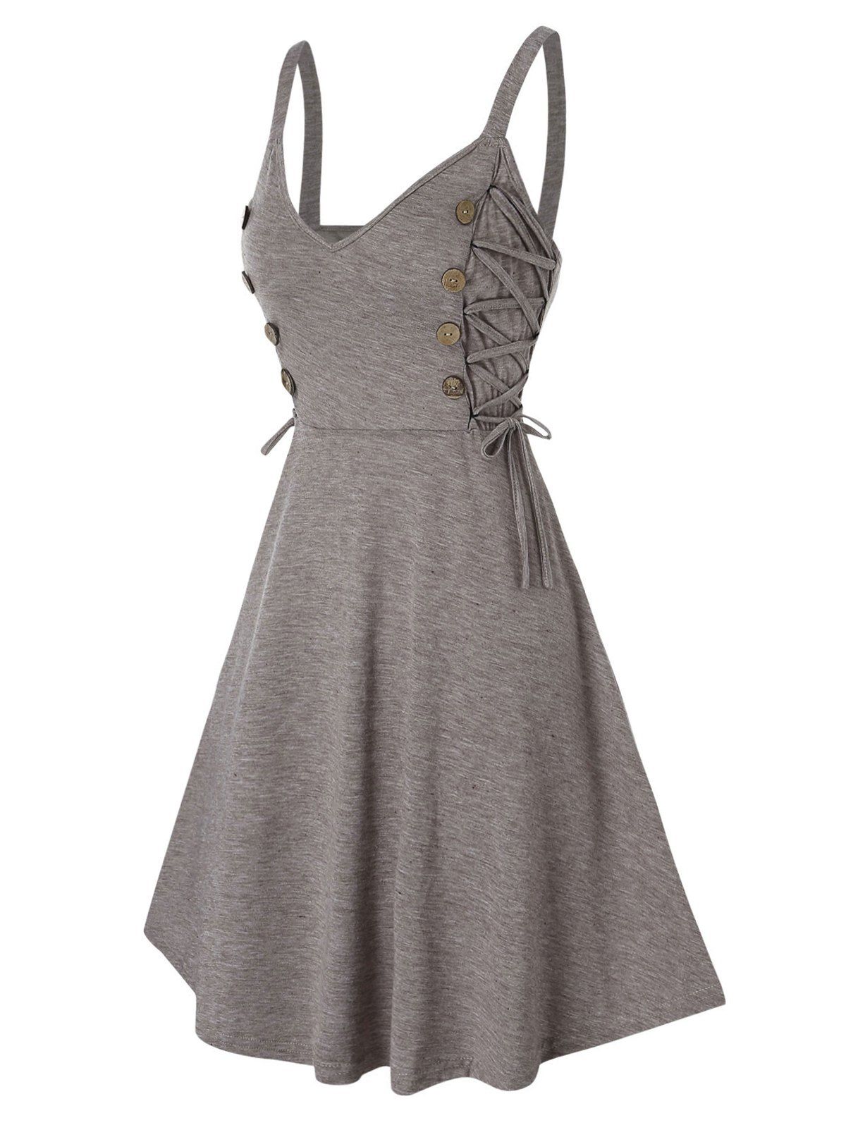 

Mock Button Side Lace Up Mini Cami Dress, Light coffee