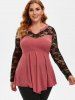 Plus Size Flower Lace Panel Flare Top -  