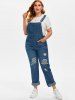 Plus Size Ripped Destroyed Dungaree Jumpsuit -  