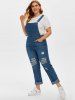 Plus Size Ripped Destroyed Dungaree Jumpsuit -  
