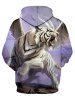 Casual Winged Tiger Pattern Front Pocket Hoodie -  