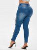 Plus Size Lace Up Faded Jeans -  