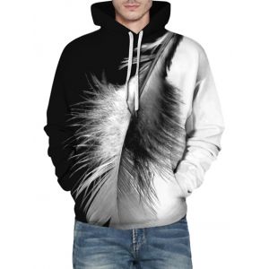 

Yin and Yang Feather Pattern Front Pocket Casual Hoodie, Black