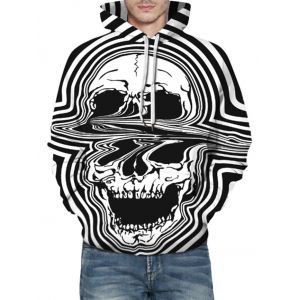 

Distorted Skull Pattern Front Pocket Drawstring Hoodie, Black