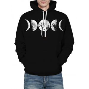 

Moon Graphic Front Pocket Casual Hoodie, Black