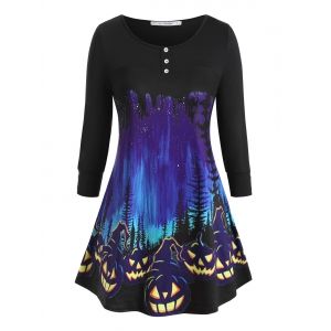 

Plus Size Pumpkin Print Halloween T Shirt, Blue