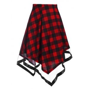 

Plaid Tulle Overlay Asymmetric Midi Skirt, Red