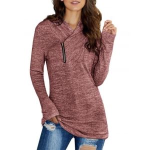 

Zipper Marled V Neck Knitwear, Light pink