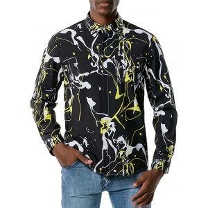 

Splatter Paint Pattern Long Sleeve Button Up Shirt, Multi