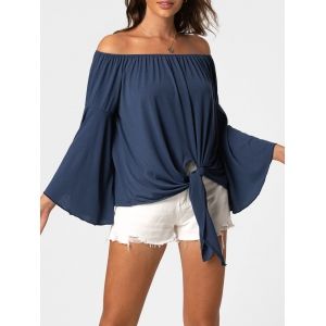 

Off The Shoulder Knot Flare Sleeve Top, Deep blue