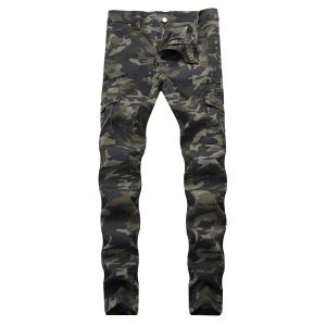 

Camouflage Print Tapered Jeans, Woodland camouflage