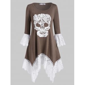 

Holloween Skull Eyelash Lace Panel Plus Size Knitwear, Coffee