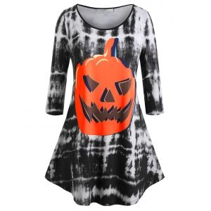 

Plus Size Halloween Tie Dye Pumpkin Print Tee, Black