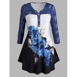 

Plus Size Colorblock Floral Print Tunic Tee, Deep blue