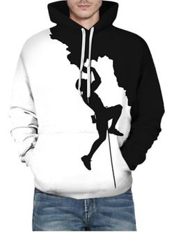 Bicolor Climber Silhouette Graphic Front Pocket Casual Hoodie - WHITE - S