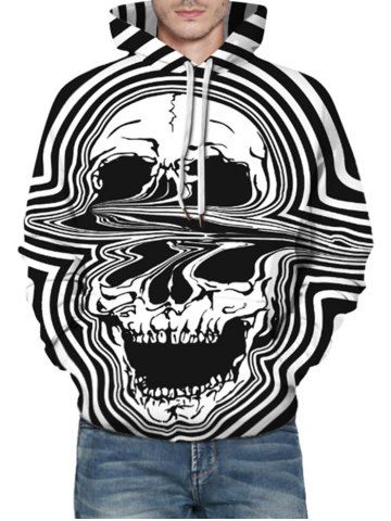 Sweat à Capuche à Cordon Motif Crâne Distordue avec Poche en Avant - BLACK - 3XL
