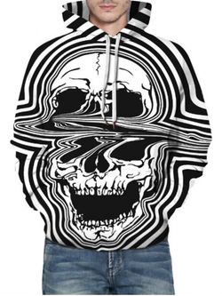 Distorted Skull Pattern Front Pocket Drawstring Hoodie - BLACK - 3XL