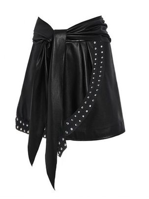 Rivet Detail Asymmetric Self Tie Faux Leather Skirt