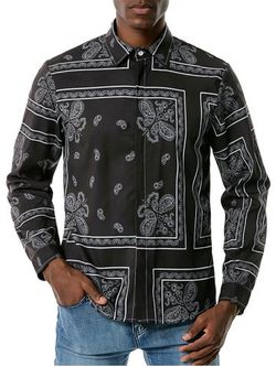 Paisley patrón de la camisa de manga larga de la vendimia - BLACK - 2XL