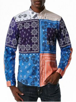 Paisley Pattern Colorblock Long Sleeve Leisure Shirt - MULTI - M