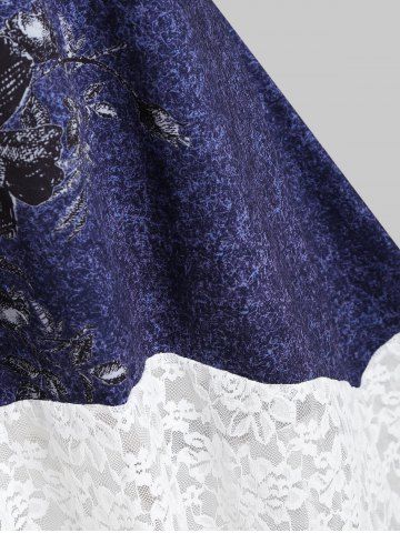 Plus Size Cowl Collar Lace Insert Floral Handkerchief Tee