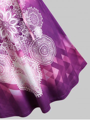 Plus Size Ombre Color Lace Up Printed Tee