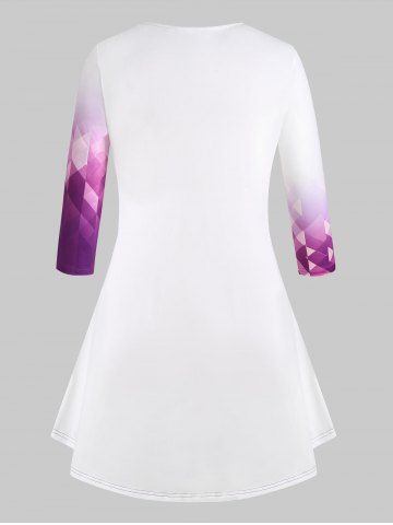 Plus Size Ombre Color Lace Up Printed Tee