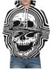 Distorted Skull Pattern Front Pocket Drawstring Hoodie -  