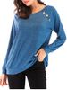 Sweat-shirt Embelli de Bouton à Manches Raglan avec Poche - Bleu XL